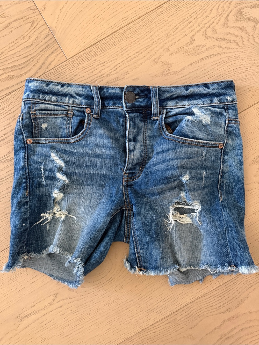 American Eagle Outfitters Distressed Blue Denim Shorts